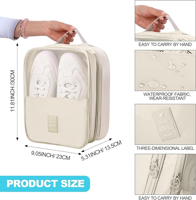 Windyun 4 Pcs Shoe Bags for Travel Holds 3 Pair of Shoes Portable Shoe Storage Pouch Waterproof Shoe Packing Cubes with Handle Shoe Organizer Travel for Suitcase Daily Use (Classic Colors)