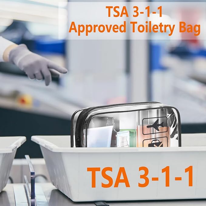 Clear Makeup Bags TSA Approved Toiletry Bag-6Pack，Clear TravelBags for Toiletries, Carry on Airport Airline Compliant Bag,Black