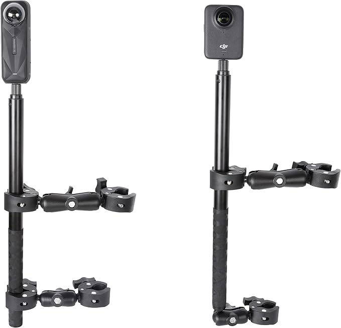 Motorcycle Mount kit for Insta360 One X5 X4 X3 X2 RS DJI OSMO 360 GoPro MAX 2- Double Clamps Handlebar Holder with 155cm Selfie Stick for Motorcycle and Bicycle Riding Records