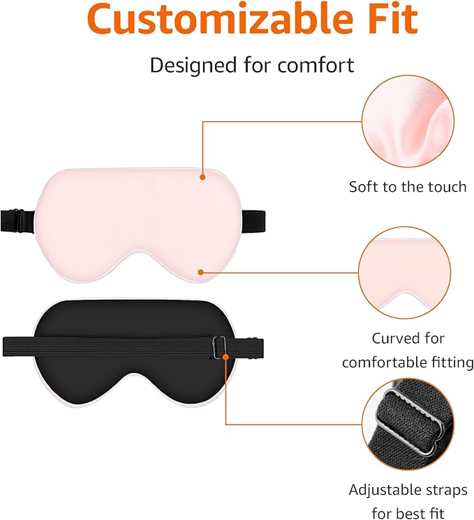 Amazon Basics Genuine Natural Mulberry Silk Curved Sleep Eye Mask with Adjustable Strap, One Size, Pink