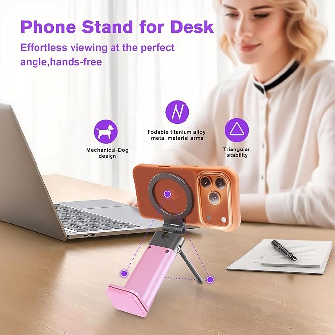 Valentine's Day Gift for Her Airplane Phone Holder Travel Essentials for Women,Magnetic Phone Holder for MagSafe,N55 Strong Magnet,360°Swivel Portable Cruise Airplane Gadgets for iPhone 17 Pink