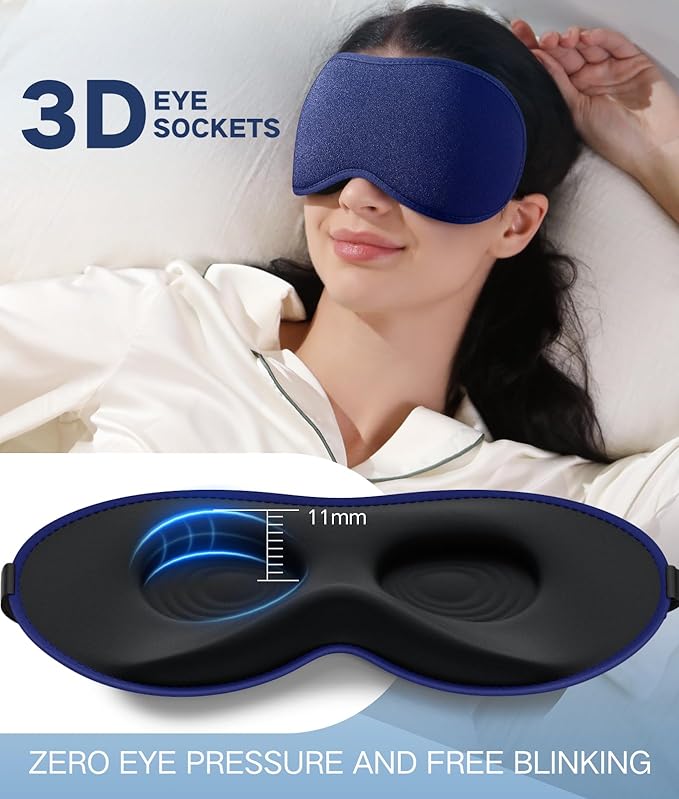 Sleep Mask for Men Women - Eye Masks for Side Sleepers, 3D Contoured Night Blindfold 100% Blockout Pressure-Free, Soft Lightweight Breathable Eye Cover Shade Sleeping for Airplane, Travel, Blue