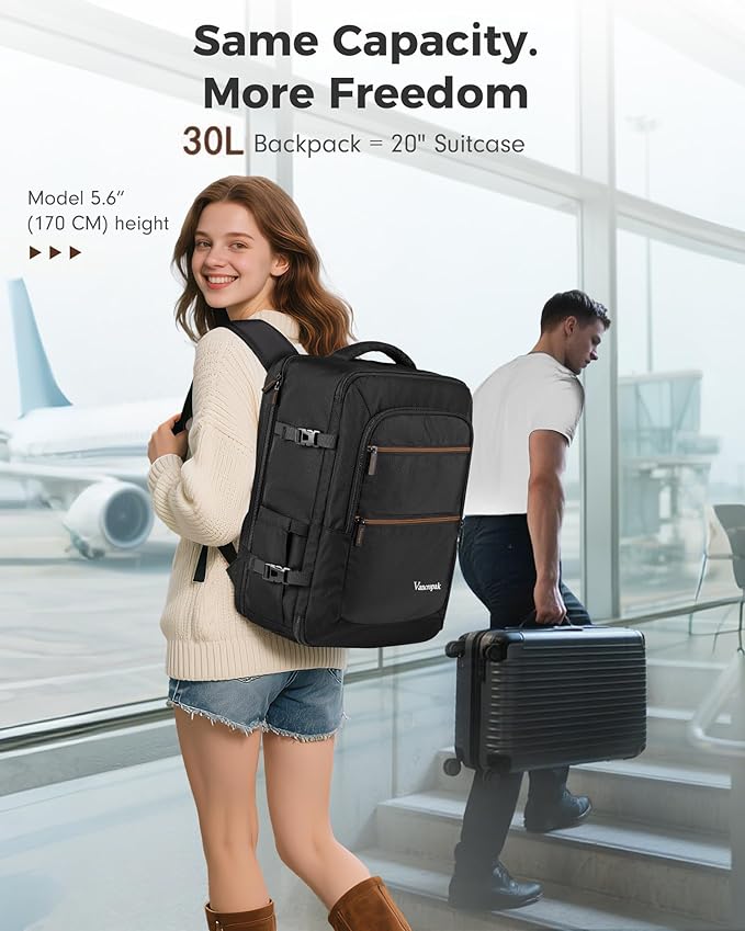 Vancropak Personal Item Travel Backpack for Men & Women, 17.3 inch Water Resistant Travel Laptop Backpack, Large TSA Airline Approved Under Seat Carry On Bag for Frontier Airlines