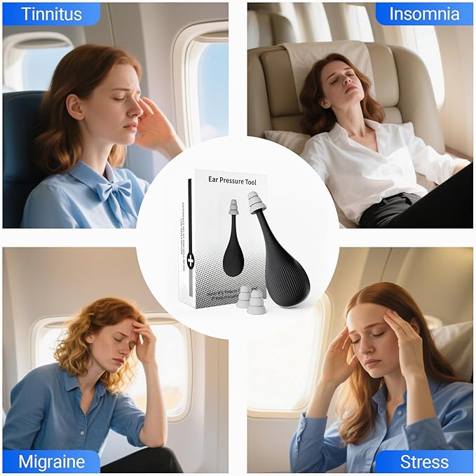 Ear Pressure Relief Device, Migraine Ear Pressure Relief, Airplane Ear Pressure Relief, Ear Pressure Tool with 3 Earplugs, for Ear Pressure Balance and Flying Discomfort