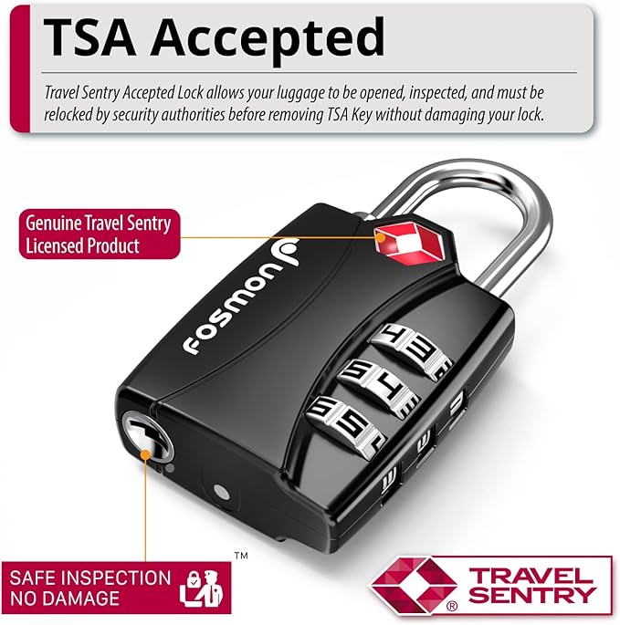 Fosmon TSA Approved Locks for Luggage. Suitcase Locks with Open Alert Indicator, 3 Digit Combination Padlock with Alloy Body for Travel, Backpack Zipper Anti Theft, Locker, Gym, Gun Case, Tent- 2 Pack