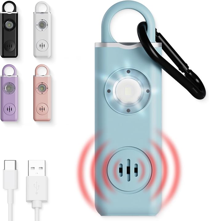 Personal Safety Alarm for Women – 130dB Loud Panic Siren Keychain - Rape Whistle Alternative – LED Light, Carabiner Clip, Low Battery Alert, USB-C Charging Self Defense Alarm by Weten (Blue)
