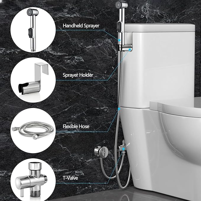 Handheld Bidet Sprayer for Toilet - Durable ABS Bathroom Jet for Feminine Hygiene, Baby Cloth Diaper Washer & Pet Bathing - Lightweight Toilet Attachment with Hose, Easy DIY Installation
