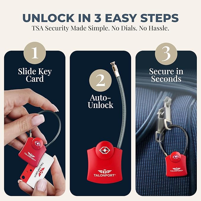 Keyless Luggage Locks TSA Approved, No Combination Needed, Lifetime Card Keys, Heavy-Duty Metal Suitcase Lock for Travel Essentials & Checked Bags (2 Pack)