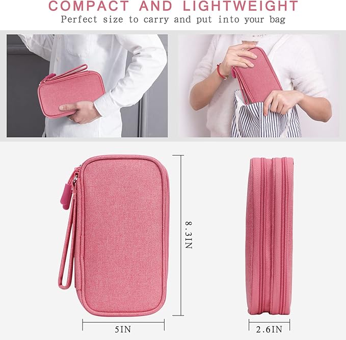 Skycase Electronic Organizer Travel Case - Waterproof Travel Cord Pouches for Organization, Cable Organizer, All-in-One Double Layers Storage Bag for Accessories, Charger, Cable, Pink-1