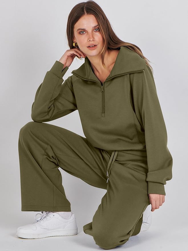 ANRABESS Women 2 Piece Outfits 2025 Fall Fashion Airport Wide Leg Pants Lounge Set Leisure Travel Vacation Clothes Sweatsuits