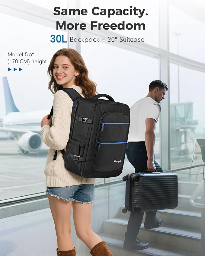 Vancropak Spirit Airlines Personal Item Bag 18x14x8 Backpack, TSA Approved Underseat Travel Backpack with Shoe Compartment Removable for Men & Women, Lightweight Luggage Bag Fit 17.3 inch Laptop