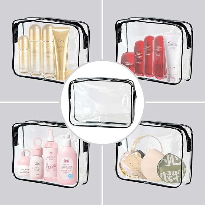 1-Pack Clear TSA Approved Toiletry Bag, Quart Size Travel Organizer, Water Resistant, Travel Cosmetic & Makeup Bags, Carry-On Airport Compliant Bag (1, Black)