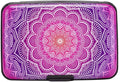 ELFISH Mini RFID Aluminum Wallet Credit Cards Holder Business Card Case Metal ID Case for Men Women (Pink flower)