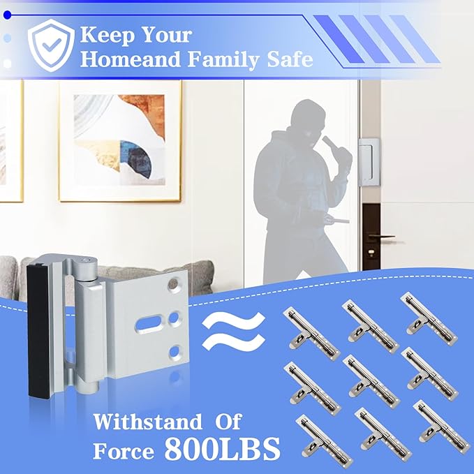 Child Safe Door Reinforcement Lock 2 Pack, 800lbs Heavy Duty Aluminum Inward Door Security Lock, 3 Inch Stop with Protective Silicone Strips for Extra Kids Safety(Black)