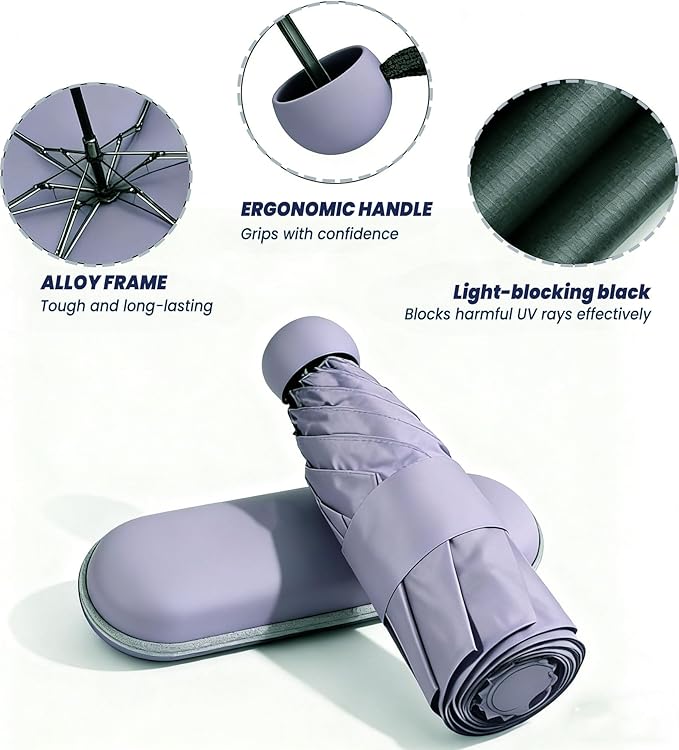MRTLLOA Travel Essentials Mini Umbrella with Case for Purse - Small Compact & Lightweight, UV Sun Protection, Manual Open/Close for Pocket Umbrella(Women/Men/Kids)