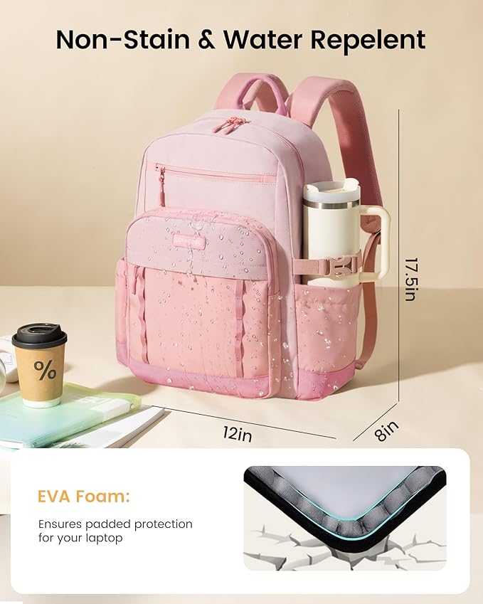 LOVEVOOK Laptop Backpack for Women with Stanley Cup Holder,15.6 Inch DIY Design Travel Work Backpack Computer Laptop Bag,Nurse Teacher College Backpack Purse,Gifts for Women Men,Brown-Black-Bean green