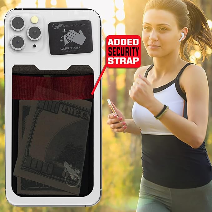 Phone Wallet - Adhesive Card Holder - Cell Phone Pouch - Stick on Lycra Pocket by Gecko - Carry Credit Cards and Cash