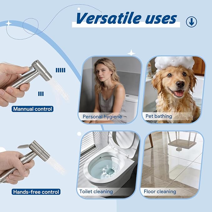 Handheld Bidet Sprayer Kit for Toilet – 2 Sets, Feminine Wash, Toilet Cleaning - Stainless Steel, Adjustable Water Pressure, Easy Installation