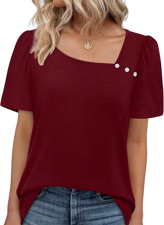 WIHOLL Womens Summer Tops Short Sleeve Shirts Square Neck Spring Outfits 2026 Fashion Clothing Blouses