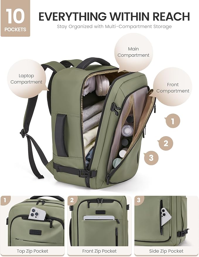 LOVEVOOK Travel Backpack for Women Men with Garment Bag, 40L Carry on Backpack as TSA Personal Item Flight Approved, Luggage Daypack Fits 17.3" Laptop, Overnight Business Weekender Travel Essential