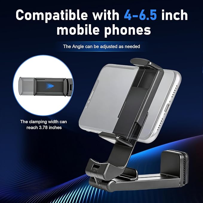 1 PC Foldable Phone Holder, 360 Degree Adjustable Handsfree Phone Mount, Universal Multi-Directional Mobile Phone Stand, for Airplane, Travel, Desk, Tray Table, Home, Office, Train (Black)