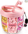 Pill Organizer,Travel Essentials Pill Container, Travel Pill Dispenser with Pink Lid，Pill Case Having 7 Large Compartments,Vitamin Organizer for Home Organization,Travel Containers