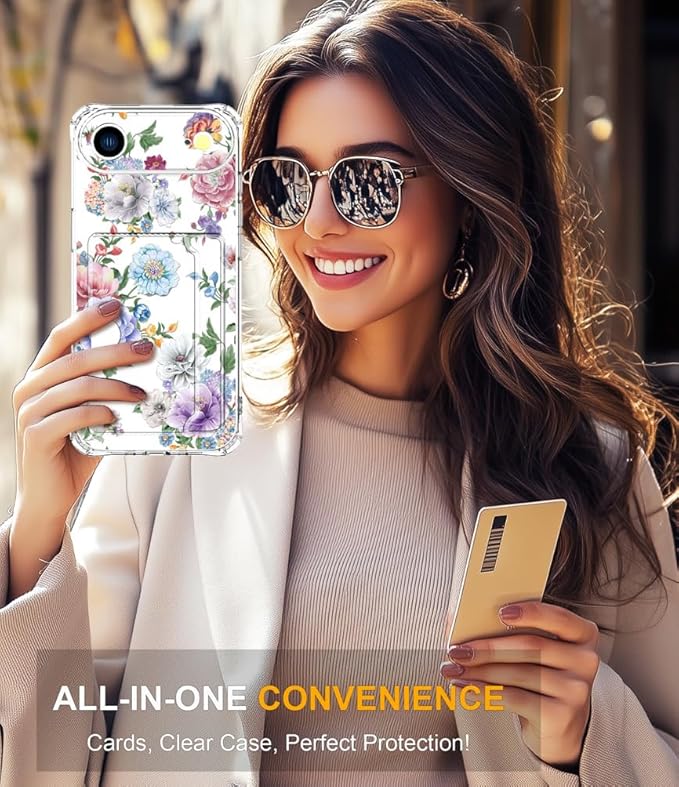Compatible with iPhone 17 Air Case Card Holder for Women Cute Design,Wallet Phone Cases Transparent Cool Kawaii Protective (Clear Amazing Lovely Flowers)