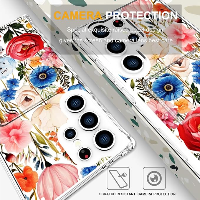 Compatible with Samsung Galaxy S24 Ultra Case Card Holder for Women Cute Design,Wallet Phone Cases Transparent Cool Kawaii Protective (Clear Flower Art Rose Peony)