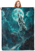 Wolf Blanket, Wolf Howling Flannel Throw Blankets,Soft Warm Lightweight Cozy Plush Animal Moon Throws for Bedroom Sofa Office Home Decor Gifts for Adults Men Kids Girls 50"x40"