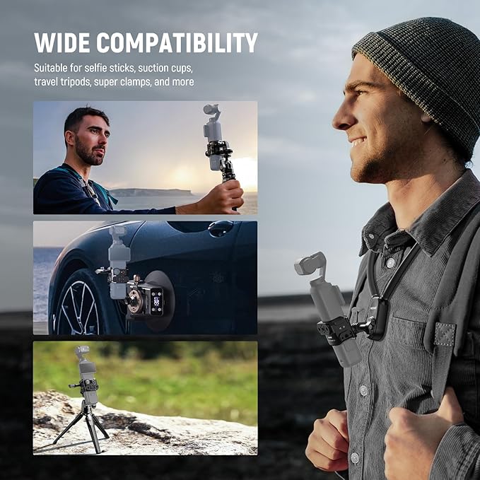 NEEWER Pocket 3 Cage, Aluminum Alloy Gimbal Camera Video Recording Rig with Built in Action Camera Accessory Adapter 1/4" Threads Compatible with DJI Osmo Pocket 3, No Assembly Needed, AC009