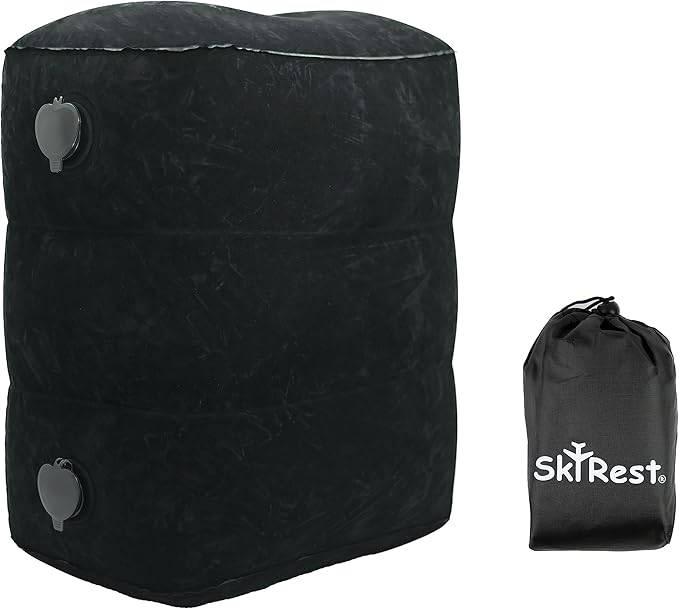 Inflatable Travel Foot Rest Pillow - Adjustable Leg Rest for Airplane, Car, Train, Home & Office, Comfortable Seat Extender for Kids - Black