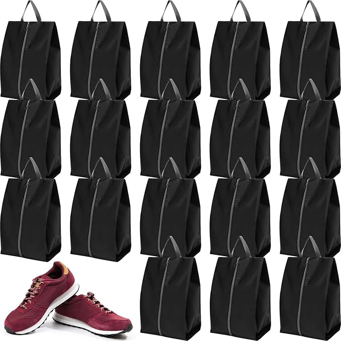 Paterr 18 Pcs Shoe Bags for Travel XX-Large Storage Packing Organizer Waterproof Shoe Carrier with Zipper Protable Covers for Travel for Women Men, Black