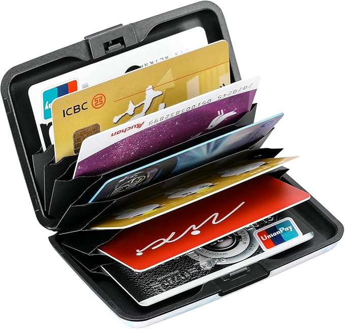 ELFISH Mini RFID Aluminum Wallet Credit Cards Holder Business Card Case Metal ID Case for Men Women (Green Marble)