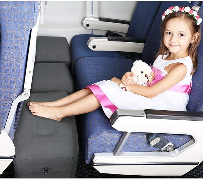 Inflatable Travel Foot Rest Pillow, Adjustable Height Leg Rest Pillow for Cars, Home, Office, Trains, Airplane, Make a Flat Bed for Baby, Kids, Toddlers, Grey, 2 Pack