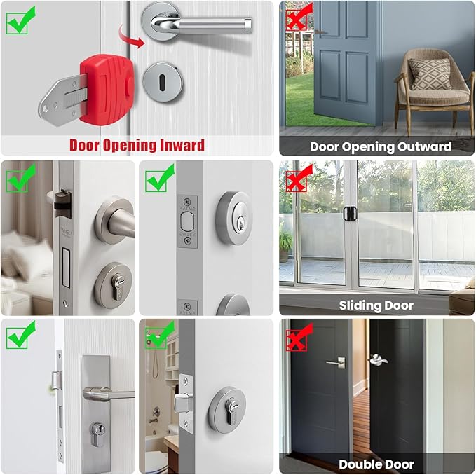 Portable Door Lock for Travel & Home - Hotel Door Locks for Travelers Security, Durable Travel Safety Device for Apartment Airbnb College, Home Security, Travel Essentials, Easy to Use