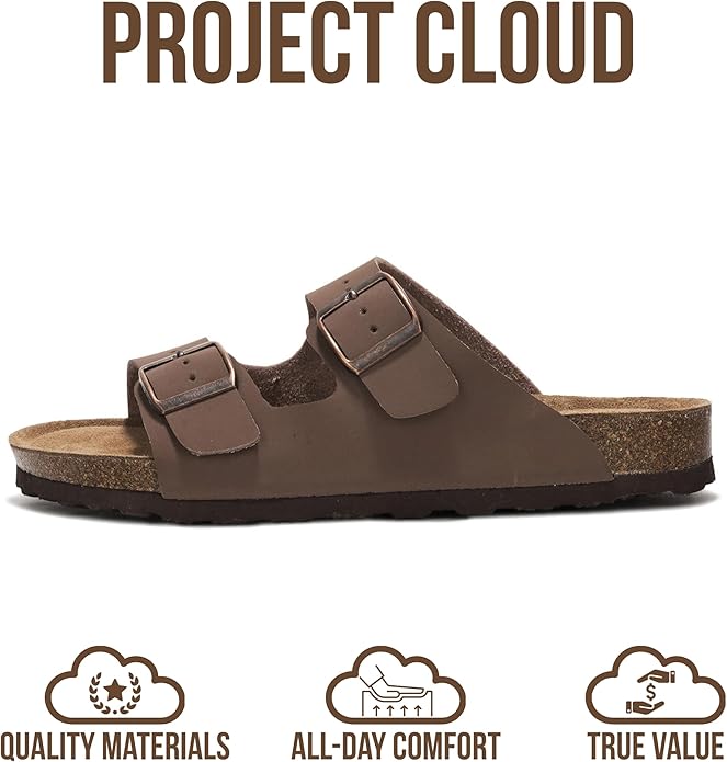 Project Cloud 100% Genuine Leather Flat Sandals For Women 2026 Cork Footbed Womens Sandals with Memory Foam and arch support Vacation Essentials Slides for Women Footwear (Venita)