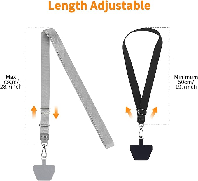 CACOE Phone Lanyard 2 Pcs Lengthened Adjustable Neck Strap,2 Pcs Patches,Universal Crossbody Multifuctional Cell Phone Lanyards Compatible with Most Smartphones(Black+Gray-2)
