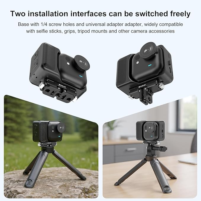 PULUZ Quick Release Mount for Insta360 GO Ultra,Magnetic Aluminum Alloy Foldable 2-Prong and 1/4 Thread Expansion Stand Fixed Holder Base Bracket for Insta360 GO Ultra Camera