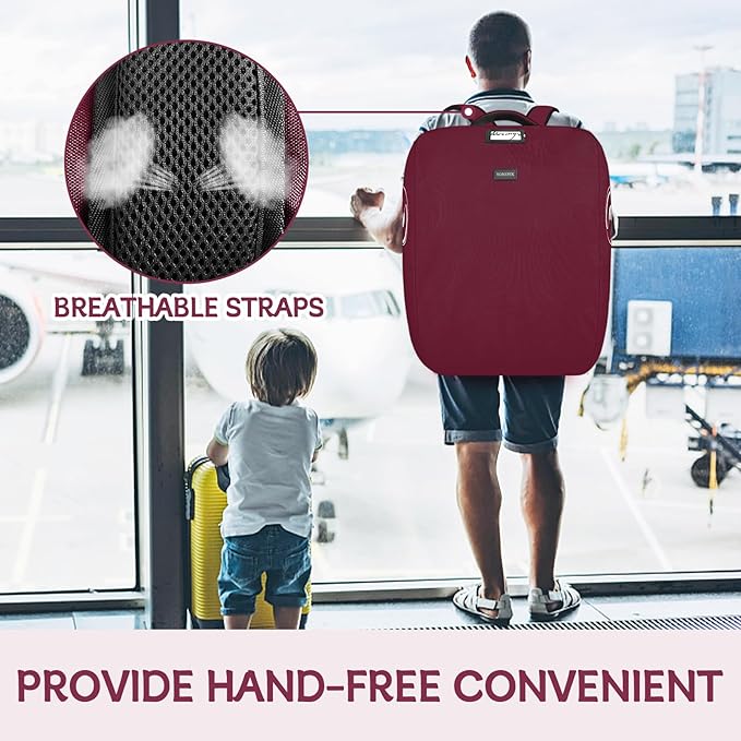 YOREPEK Padded Gate Check Stroller Bag Fits for Doona Car Seat Stroller with isofix Base, Sturdy Stroller Bag Backpack with Lockable Zipper, Foldable Stroller Cover for Airplane Travel, Wine Red