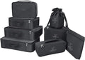 Packing Cubes 8 Sets/7 Colors Travel Luggage Organizers Include Waterproof Shoe Storage Bag Convenient Packing Pouches for Traveller (Black)