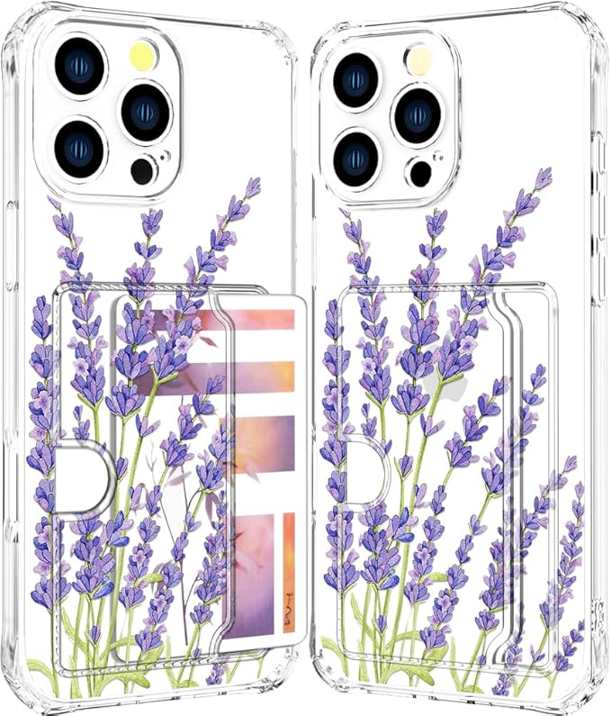 Compatible with iPhone 16 Pro Case Card Holder for Women Cute Design,Wallet Phone Cases Transparent Cool Kawaii Protective (Clear Purple Lavender)