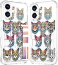 Compatible with iPhone 16 Case Card Holder for Women Cute Design,Wallet Phone Cases Transparent Cool Kawaii Protective (Clear Tattoo Cats Animal)
