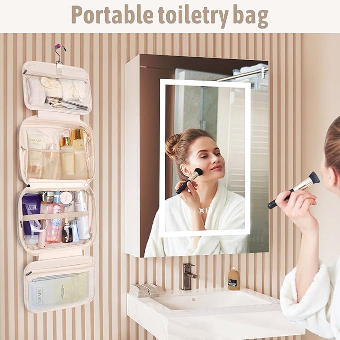 YOPCDJ PU Leather Waterproof Travel Toiletry Bag with Jewelry Organizer, Hanging Travel Bag for Toiletries,Cosmetic Bags for Women Toiletries Organizer with 4 Compartments Portable Travel Essentials