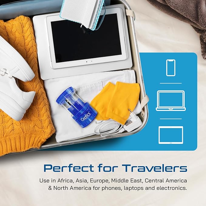 Ceptics Travel Adapter Plug Compact Worldwide International Kit - Works in Europe, Asia, China, England, Italy, New Zealand, Australia and More