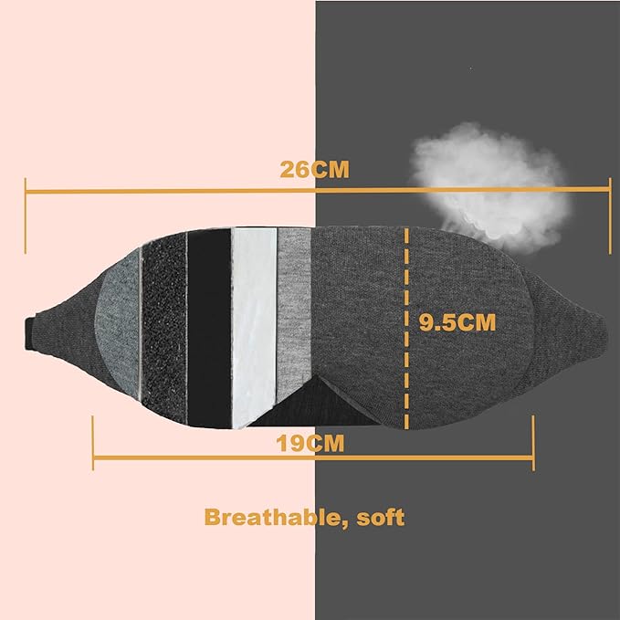 Fan Wu 100% Cotton Blackout Sleep Mask with Adjustable Nose Bridge for Women & Men – Light Blocking Eye Mask with Nose Wing Trim, Soft Breathable for Side Sleepers, Travel-Friendly Eye Cover