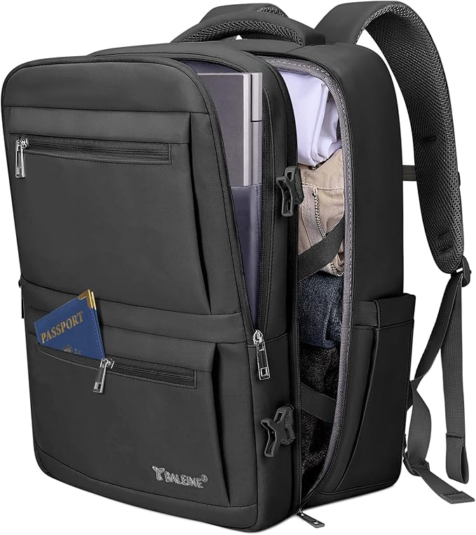 BALEINE Travel Backpack for Women Men, Large Sturdy Carry On Laptop Backpack Gifts for Business, Casual, Weekender, Hiking (Large, Black)
