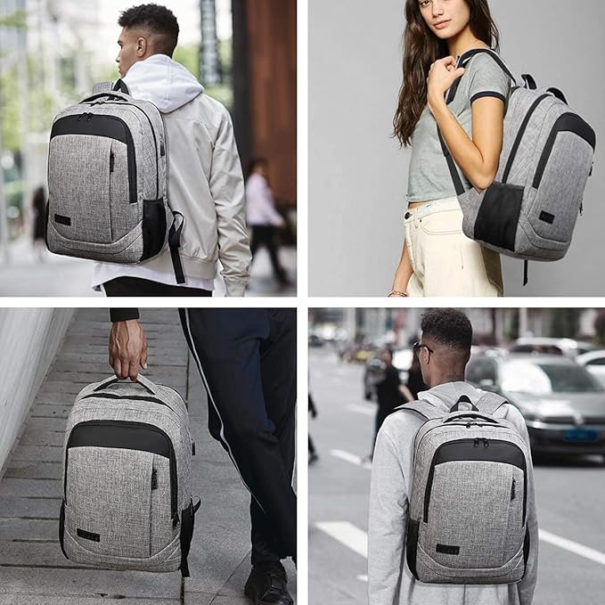 Monsdle Travel Laptop Backpack Anti Theft Backpacks with USB Charging Port, Travel Backpacks Business Work Bag 15.6 Inch College Computer Bag for Men Women, Grey