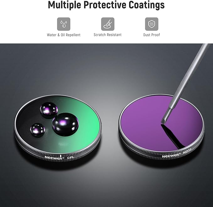 NEEWER ND Filter Set Compatible with DJI Osmo Action 5 Pro/4/3, 4 Pack Multicoated HD Optical Glass Snap On ND8/ND16/ND32/CPL Filters, Action Camera Lens Accessories with 2X Cleaning Cloth