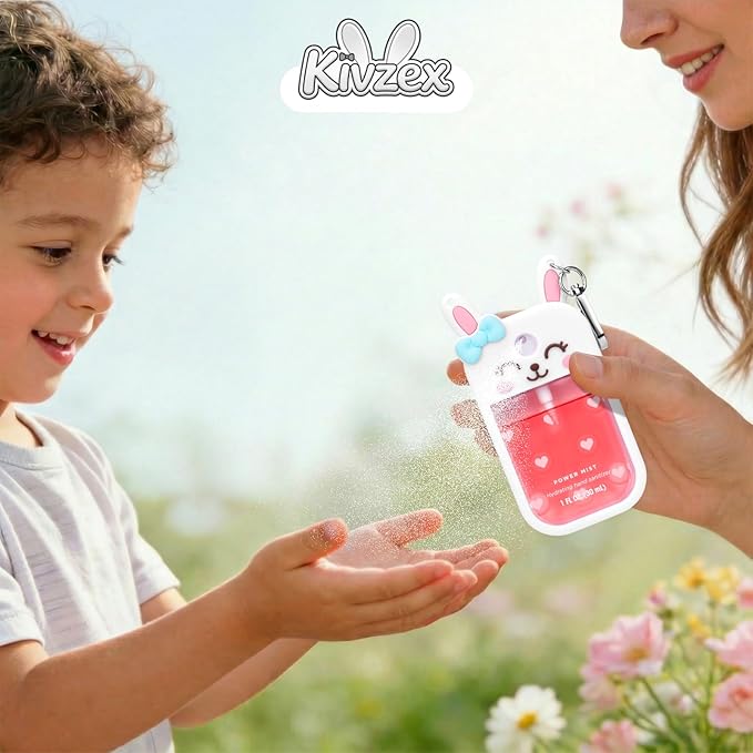 Bunny Silicone Case for Touchland Hand Sanitizer Spray with Keychain Holder, Compatible with Power Mist & Glow Mist 1 FL Oz/30ML for Touchland Case, Easter Cute Travel Cover Sleeve White