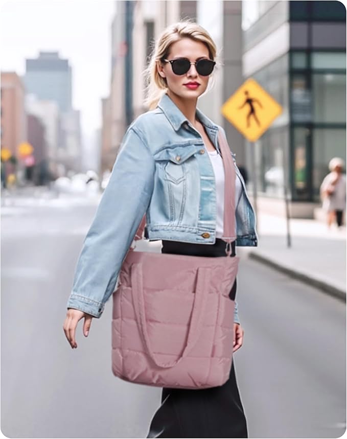 BAGSMART Tote Bag for Women, Lightweight Puffy Tote Bag with Compartments Shoulder Bag Handbag for Travel, Work, Gym | Lightweight, Puffy, Quilted, for Travel, Work